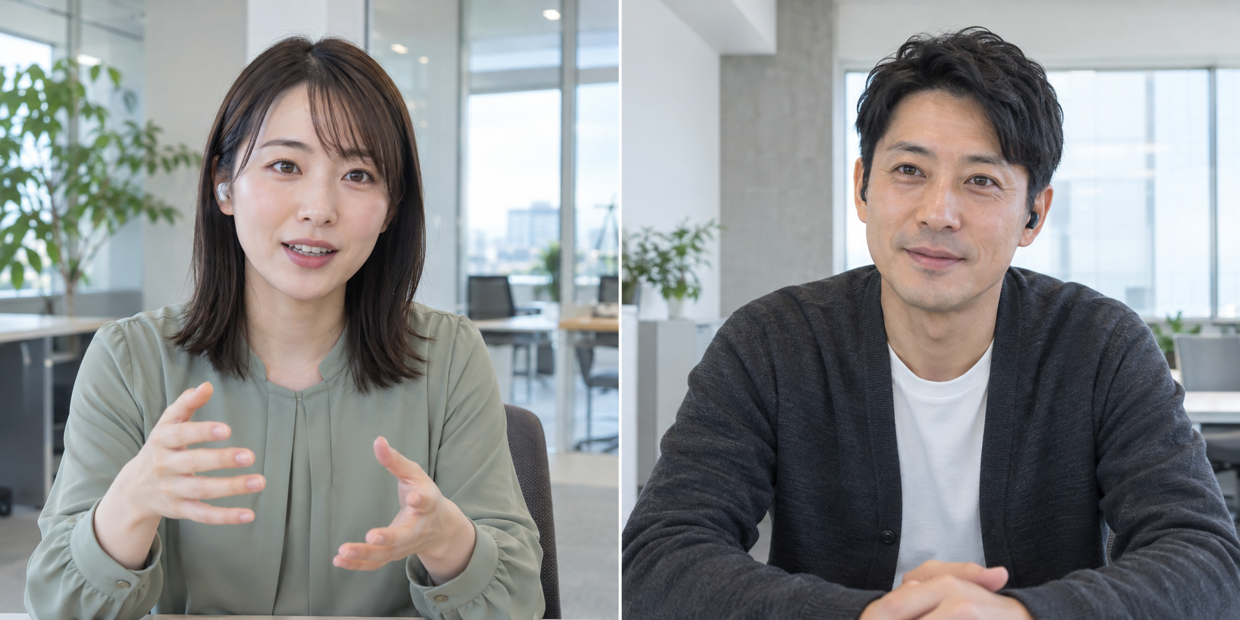 オンラインで打ち合わせをする2人の参加者。生成したイメージです。
